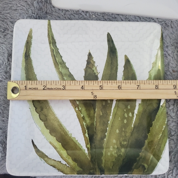Cactus Verde Set of 4 Square 8.5" Ceramic Salad/Dessert Plates – Assorted Waterc - Picture 3 of 9